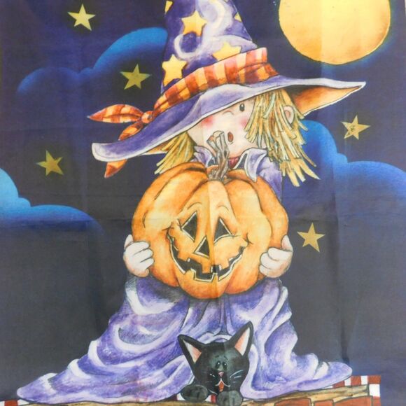 Halloween Decor Flag Fall Banner Trick Or Treat VINTAGE 90s 28x40 Cat Pumpkin - Picture 4 of 6